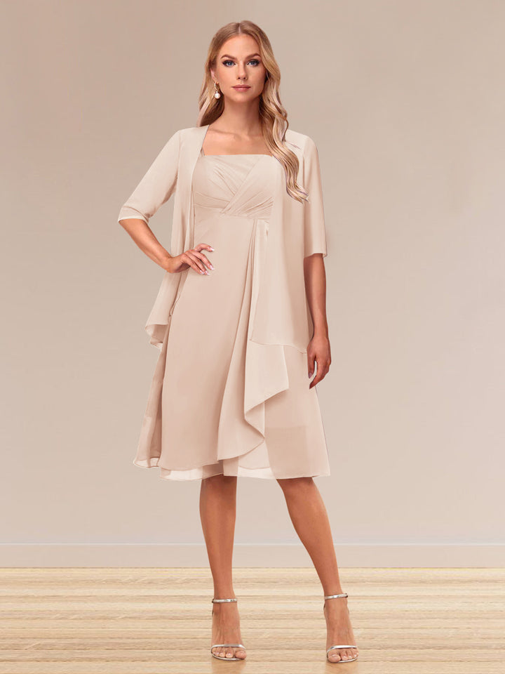 A-Line/Princess Half Sleeves Formal Evening Dresses With Ruffles &amp; Jacket