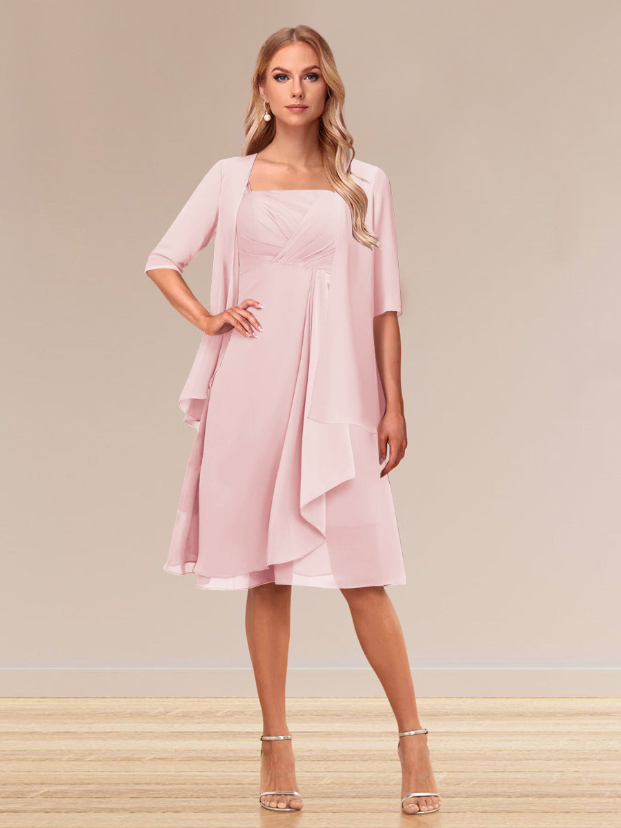 A-Line/Princess Half Sleeves Formal Evening Dresses With Ruffles &amp; Jacket
