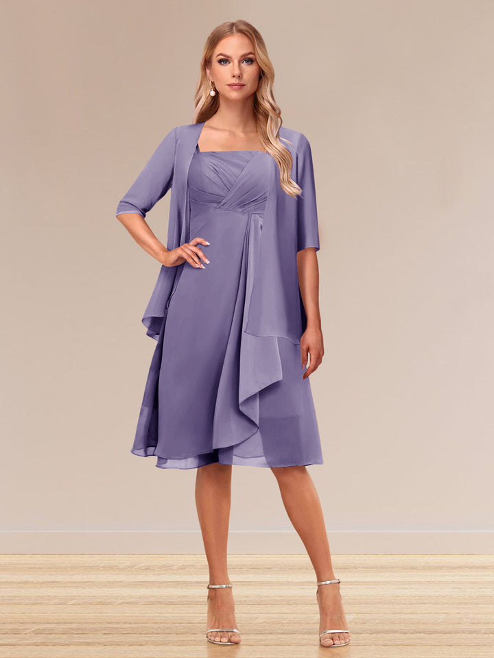 A-Line/Princess Half Sleeves Formal Evening Dresses With Ruffles &amp; Jacket