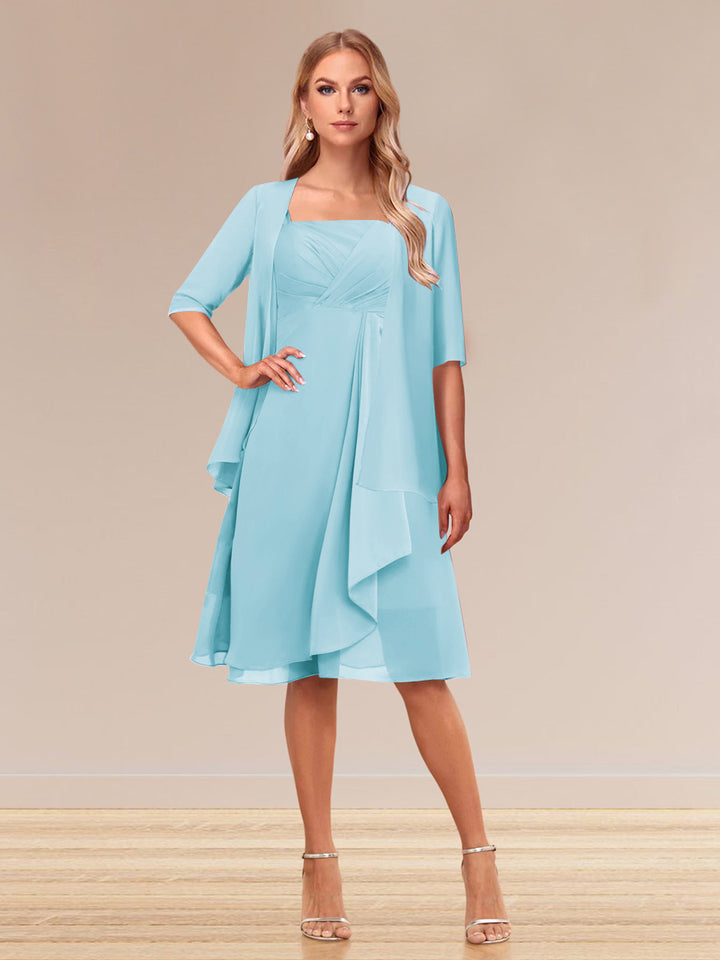 A-Line/Princess Half Sleeves Formal Evening Dresses With Ruffles &amp; Jacket