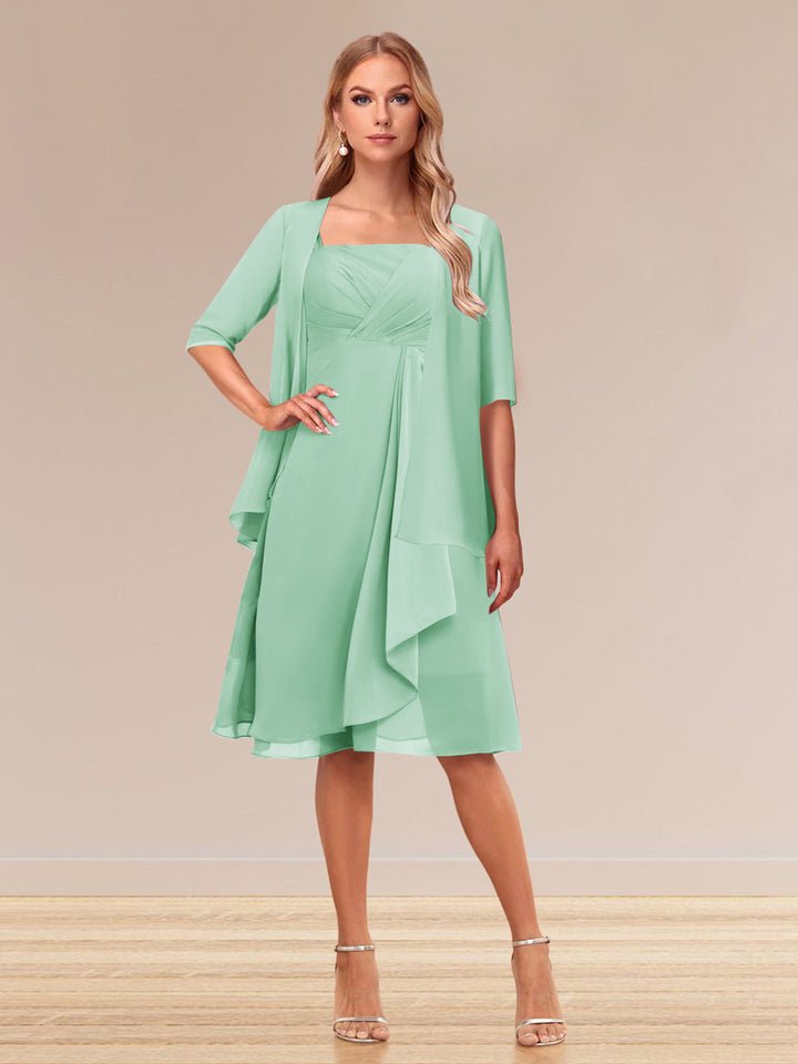 A-Line/Princess Half Sleeves Formal Evening Dresses With Ruffles &amp; Jacket
