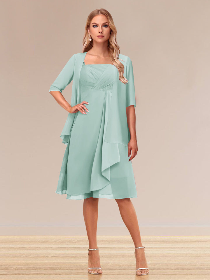 A-Line/Princess Half Sleeves Formal Evening Dresses With Ruffles &amp; Jacket