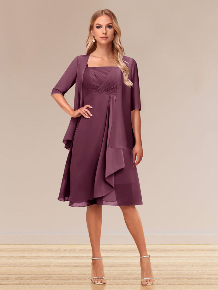 A-Line/Princess Half Sleeves Formal Evening Dresses With Ruffles &amp; Jacket