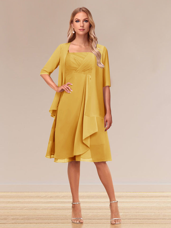A-Line/Princess Half Sleeves Formal Evening Dresses With Ruffles &amp; Jacket