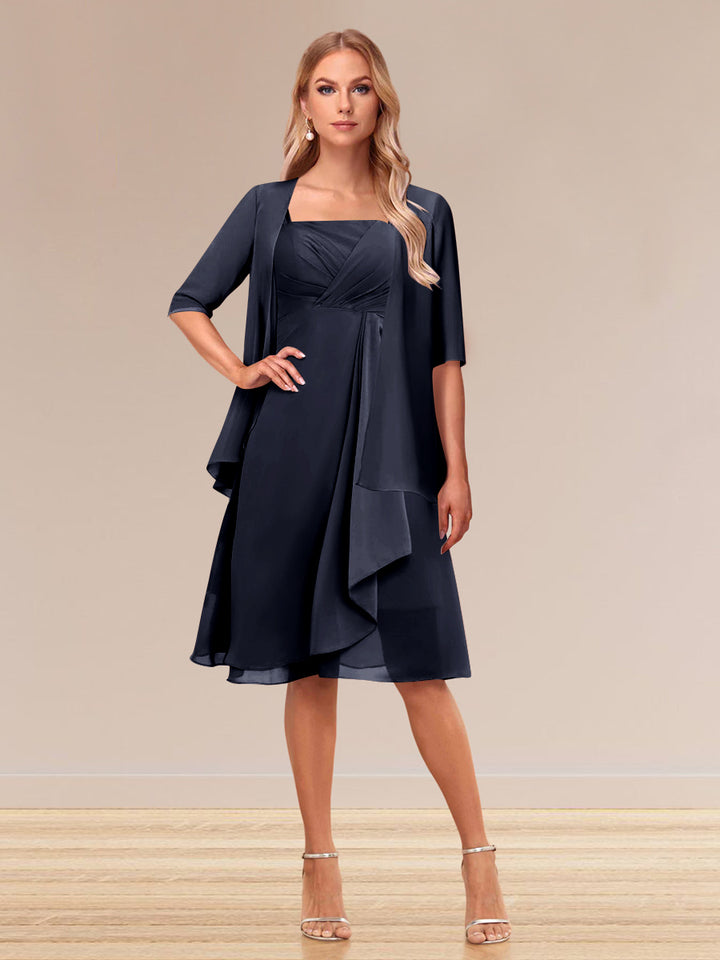 A-Line/Princess Half Sleeves Formal Evening Dresses With Ruffles &amp; Jacket
