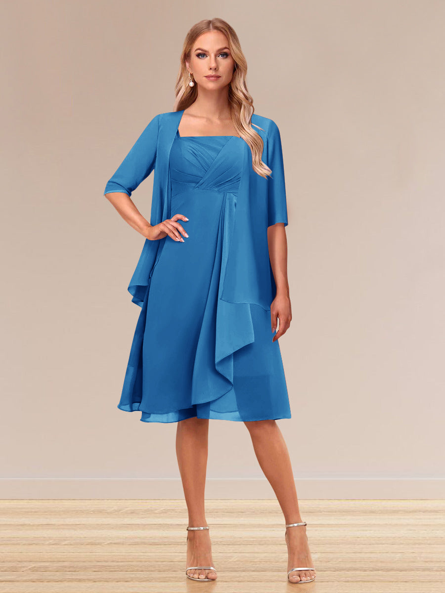 A-Line/Princess Half Sleeves Formal Evening Dresses With Ruffles &amp; Jacket