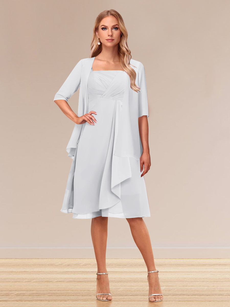 A-Line/Princess Half Sleeves Formal Evening Dresses With Ruffles &amp; Jacket