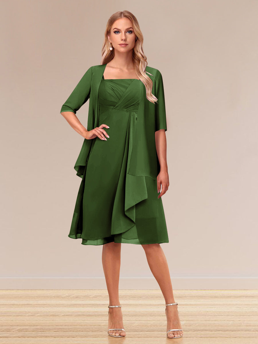 A-Line/Princess Half Sleeves Formal Evening Dresses With Ruffles &amp; Jacket