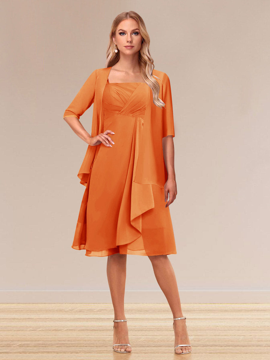 A-Line/Princess Half Sleeves Formal Evening Dresses With Ruffles &amp; Jacket