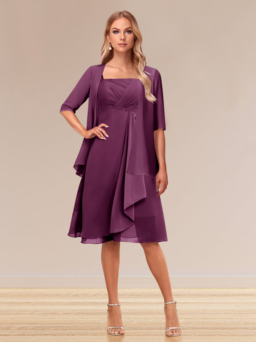 A-Line/Princess Half Sleeves Formal Evening Dresses With Ruffles &amp; Jacket