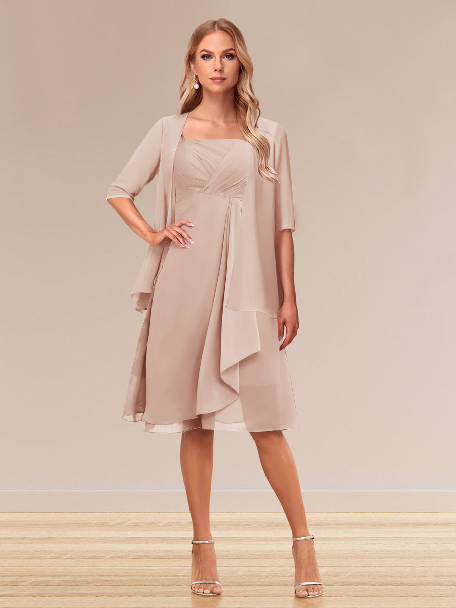 A-Line/Princess Half Sleeves Formal Evening Dresses With Ruffles &amp; Jacket