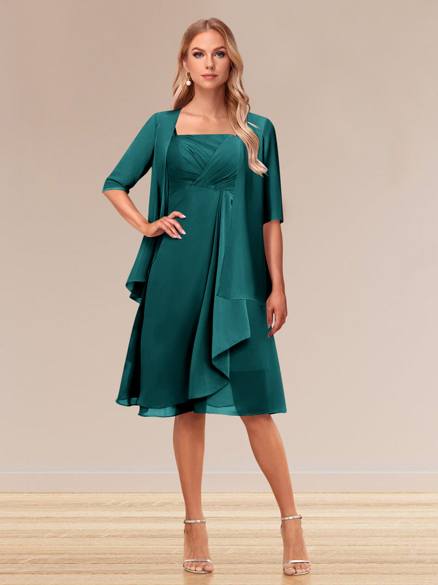 A-Line/Princess Half Sleeves Formal Evening Dresses With Ruffles &amp; Jacket