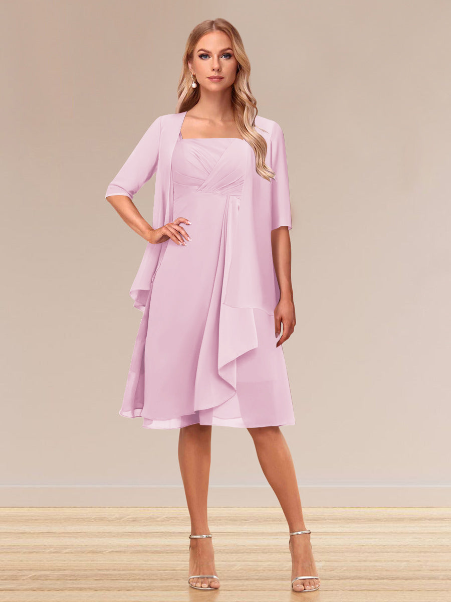 A-Line/Princess Half Sleeves Formal Evening Dresses With Ruffles &amp; Jacket