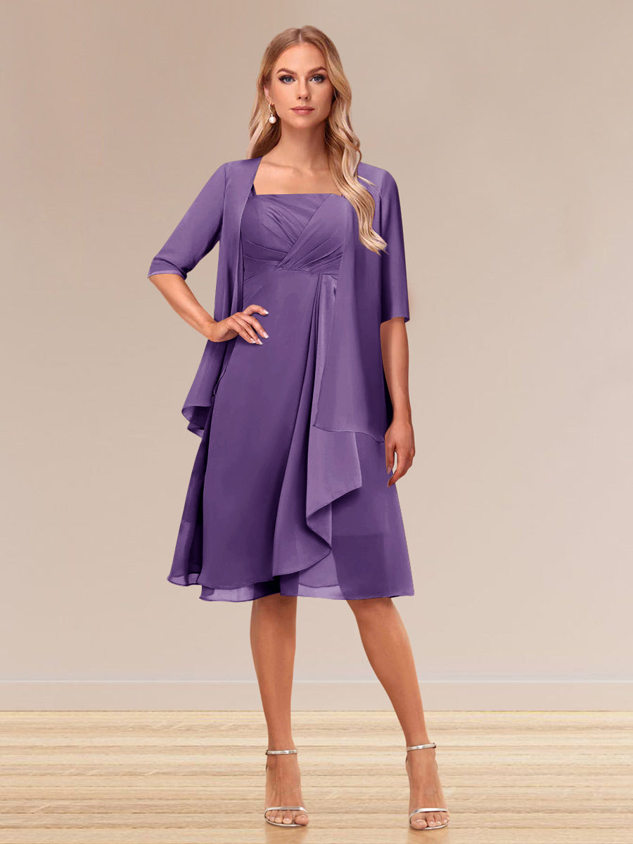 A-Line/Princess Half Sleeves Formal Evening Dresses With Ruffles &amp; Jacket
