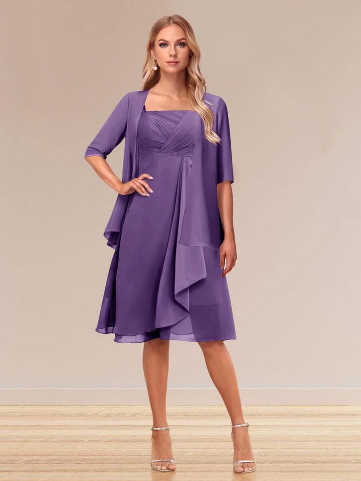 A-Line/Princess Half Sleeves Formal Evening Dresses With Ruffles &amp; Jacket