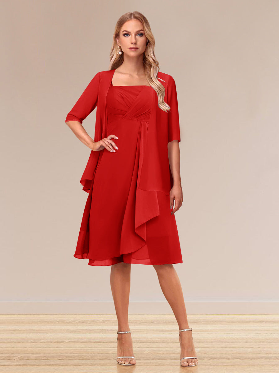 A-Line/Princess Half Sleeves Formal Evening Dresses With Ruffles &amp; Jacket
