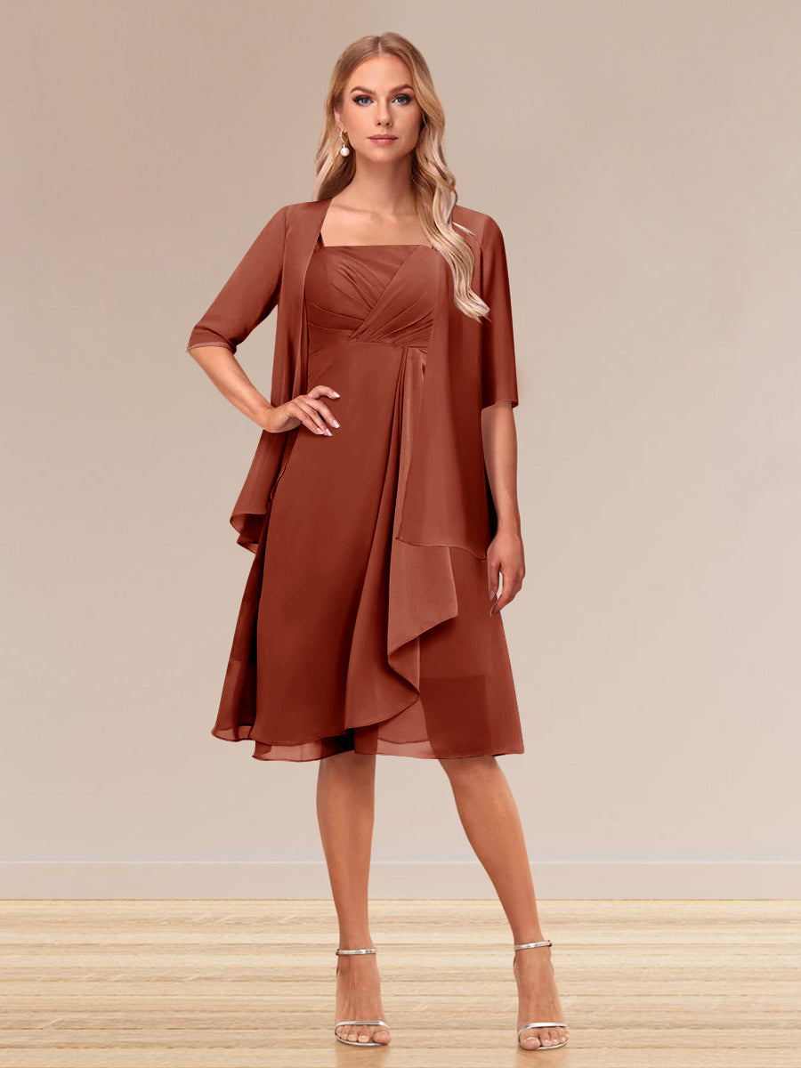 A-Line/Princess Half Sleeves Formal Evening Dresses With Ruffles &amp; Jacket