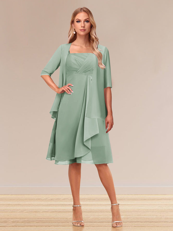A-Line/Princess Half Sleeves Formal Evening Dresses With Ruffles &amp; Jacket