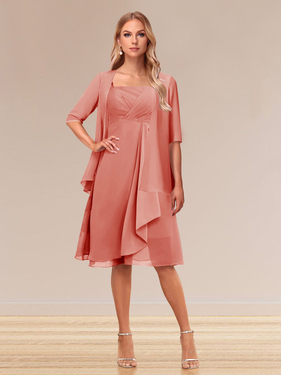 A-Line/Princess Half Sleeves Formal Evening Dresses With Ruffles &amp; Jacket