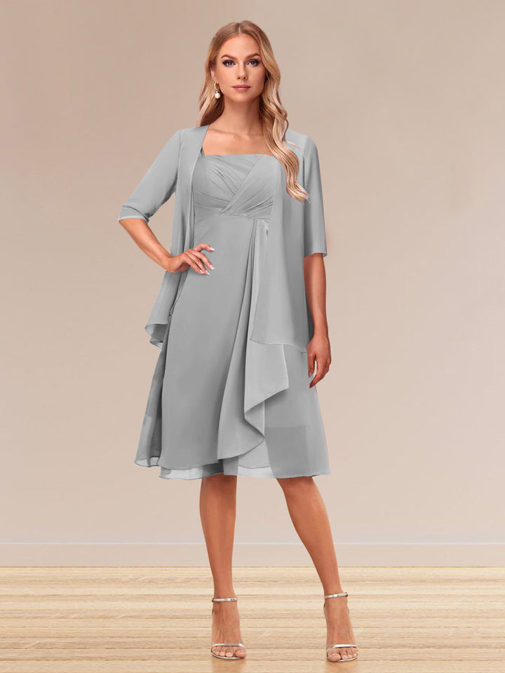 A-Line/Princess Half Sleeves Formal Evening Dresses With Ruffles &amp; Jacket