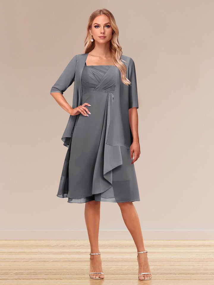 A-Line/Princess Half Sleeves Formal Evening Dresses With Ruffles &amp; Jacket