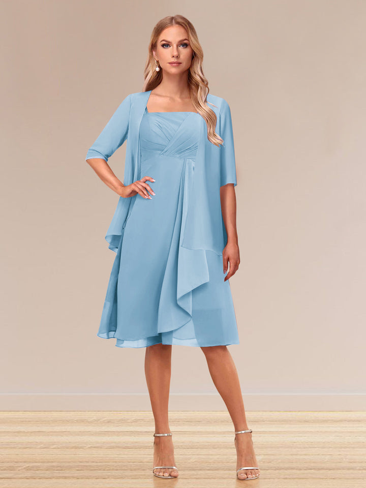 A-Line/Princess Half Sleeves Formal Evening Dresses With Ruffles &amp; Jacket
