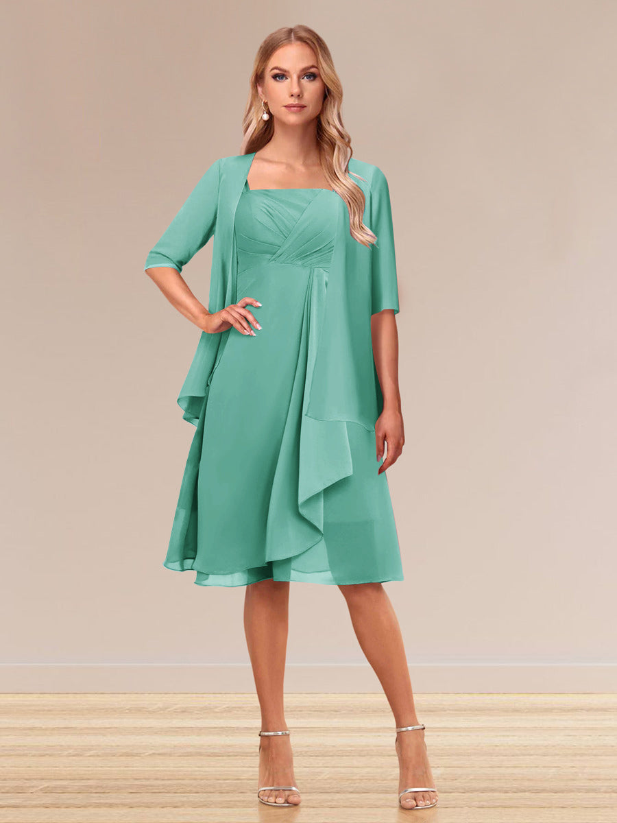 A-Line/Princess Half Sleeves Formal Evening Dresses With Ruffles &amp; Jacket