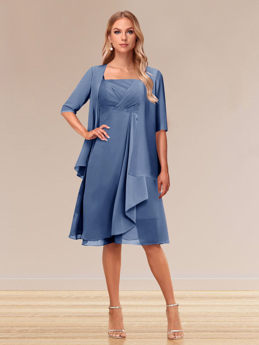 A-Line/Princess Half Sleeves Formal Evening Dresses With Ruffles &amp; Jacket