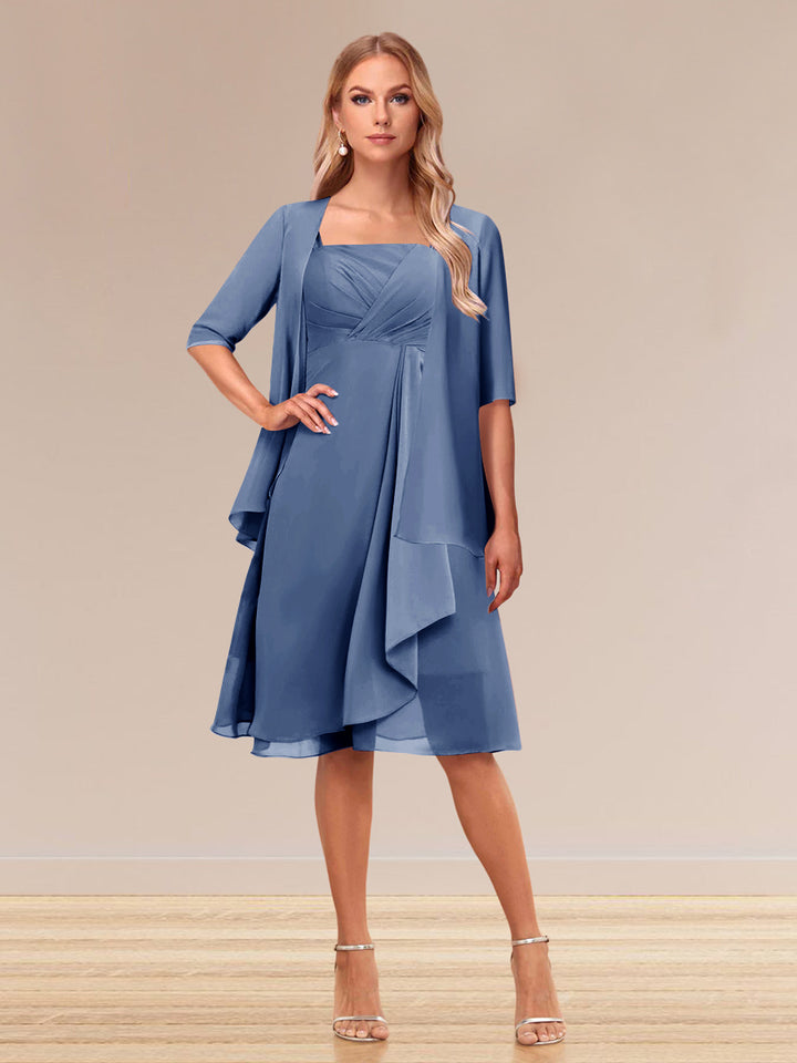 A-Line/Princess Half Sleeves Formal Evening Dresses With Ruffles &amp; Jacket