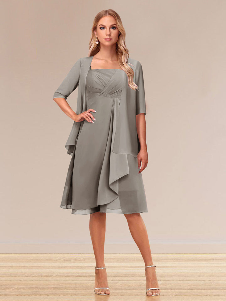 A-Line/Princess Half Sleeves Formal Evening Dresses With Ruffles &amp; Jacket