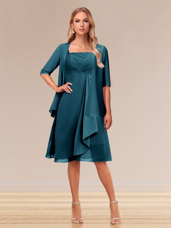 A-Line/Princess Half Sleeves Formal Evening Dresses With Ruffles &amp; Jacket