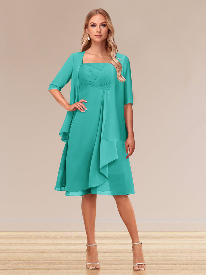 A-Line/Princess Half Sleeves Formal Evening Dresses With Ruffles &amp; Jacket