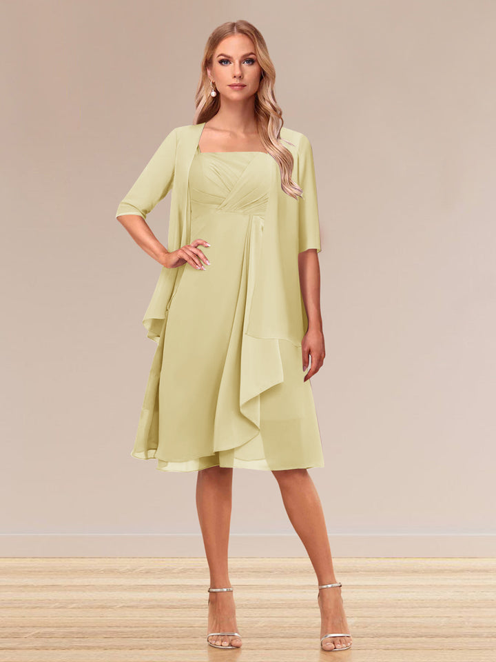 A-Line/Princess Half Sleeves Formal Evening Dresses With Ruffles &amp; Jacket