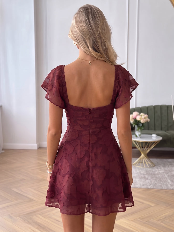 A-Line/Princess Square Neck Flying Sleeves Chiffon Mini Homecoming Dresses with Florals