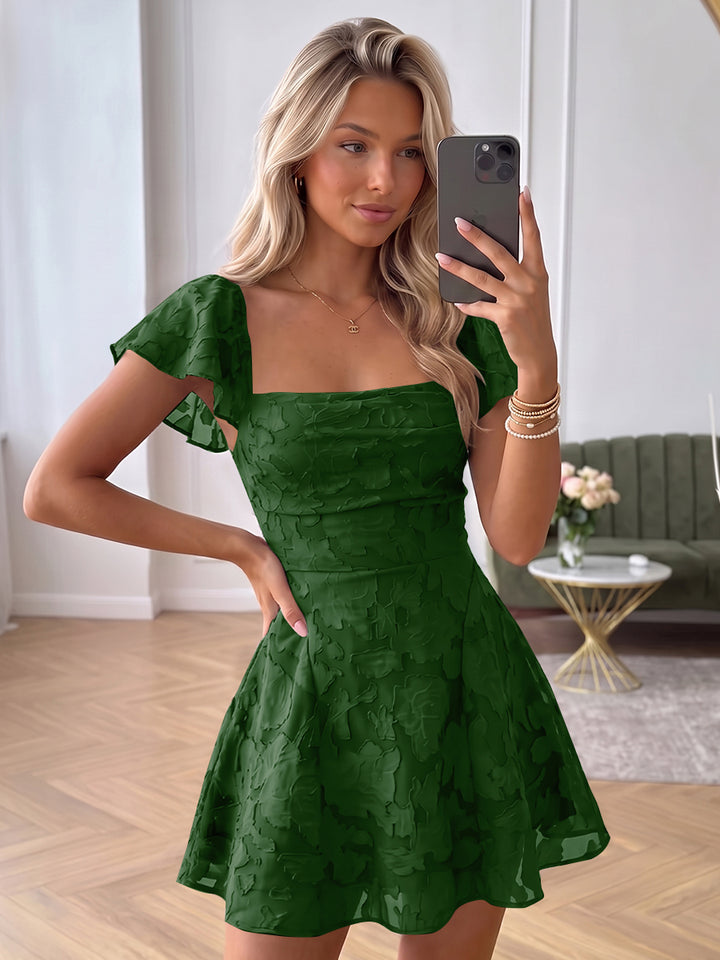 A-Line/Princess Square Neck Flying Sleeves Chiffon Mini Homecoming Dresses with Florals