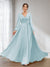 A-Line/Princess V-Neck Long Sleeves Chiffon Long Bridesmaid Dresses With Pockets