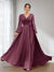 A-Line/Princess V-Neck Long Sleeves Chiffon Long Bridesmaid Dresses With Pockets