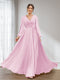 A-Line/Princess V-Neck Long Sleeves Chiffon Long Bridesmaid Dresses With Pockets