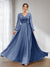 A-Line/Princess V-Neck Long Sleeves Chiffon Long Bridesmaid Dresses With Pockets