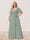 A-Line/Princess V-Neck Half Sleeves Plus Size Bridesmaid Dresses with Split Side