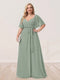 A-Line/Princess V-Neck Half Sleeves Plus Size Bridesmaid Dresses with Split Side