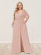 A-Line/Princess V-Neck Half Sleeves Plus Size Bridesmaid Dresses with Split Side