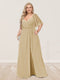 A-Line/Princess V-Neck Half Sleeves Plus Size Bridesmaid Dresses with Split Side