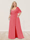A-Line/Princess V-Neck Half Sleeves Plus Size Bridesmaid Dresses with Split Side