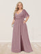 A-Line/Princess V-Neck Half Sleeves Plus Size Bridesmaid Dresses with Split Side