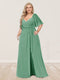 A-Line/Princess V-Neck Half Sleeves Plus Size Bridesmaid Dresses with Split Side