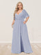 A-Line/Princess V-Neck Half Sleeves Plus Size Bridesmaid Dresses with Split Side