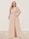 A-Line/Princess V-Neck Half Sleeves Plus Size Bridesmaid Dresses with Split Side
