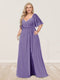 A-Line/Princess V-Neck Half Sleeves Plus Size Bridesmaid Dresses with Split Side