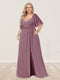 A-Line/Princess V-Neck Half Sleeves Plus Size Bridesmaid Dresses with Split Side